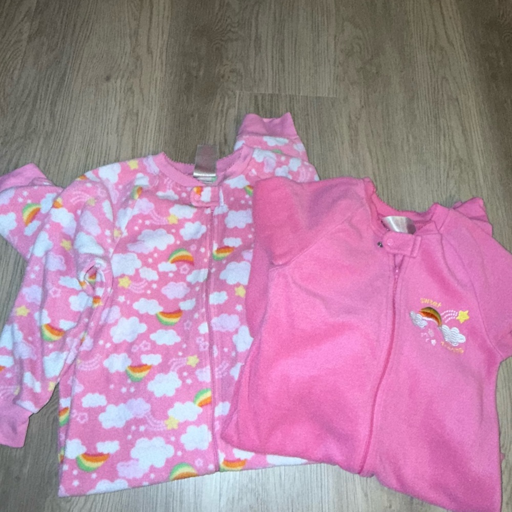 Toughskins Pink Baby Sleepers with‎ Rainbow Embroidery